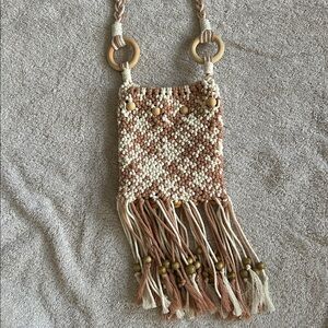 Handcrafted Macrame Cream and Rose Beaded handbag/purse